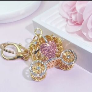 Charming Gold and Pink Carriage Key Holder/Purse Charm